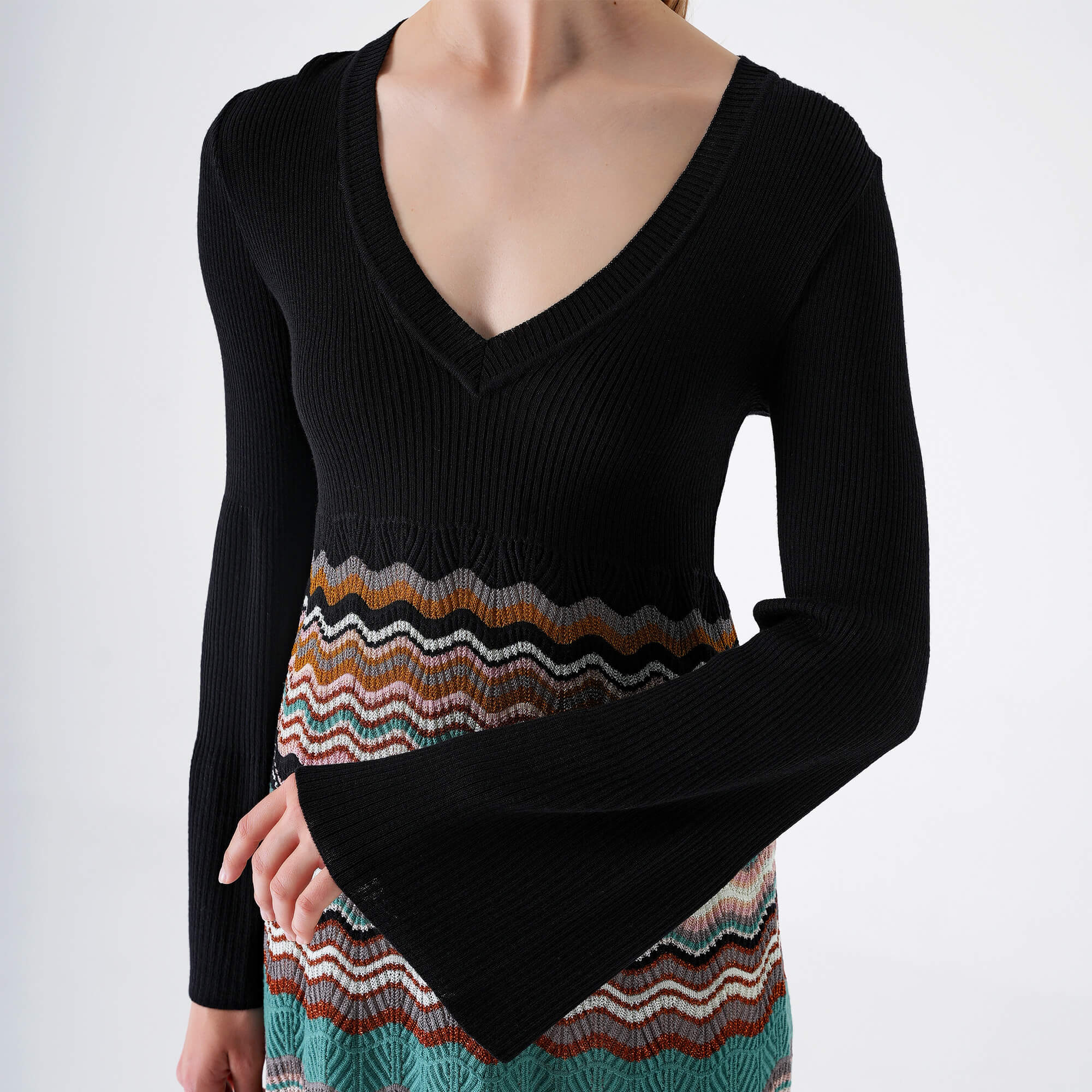 Missoni Mare - Black&Multicolor Zigzag Knitted Long Sleeve Dress